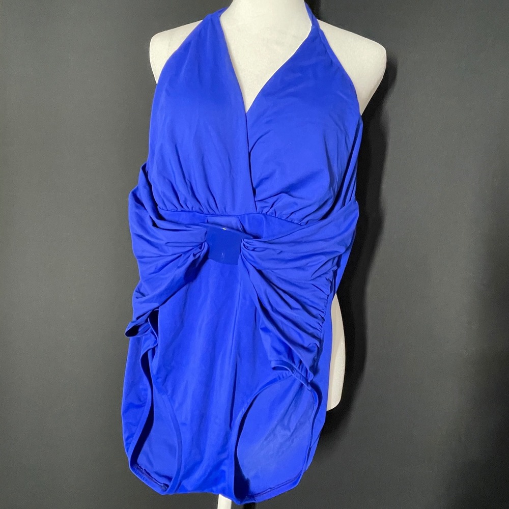 Magicsuit Angelina Blue One Piece Swimsuit V-Neck Halter Tummy ControlSize 12